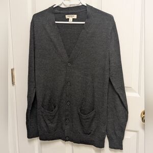 Goodthreads 100% Wool Men’s Button-Up Cardigan – Medium, Dark Grey